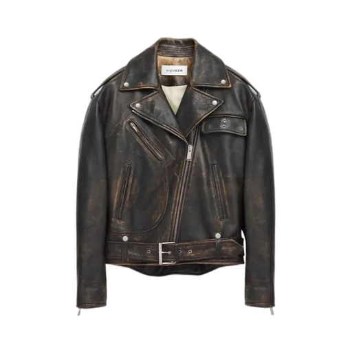 Oversized Distressed Leather Biker Jacket