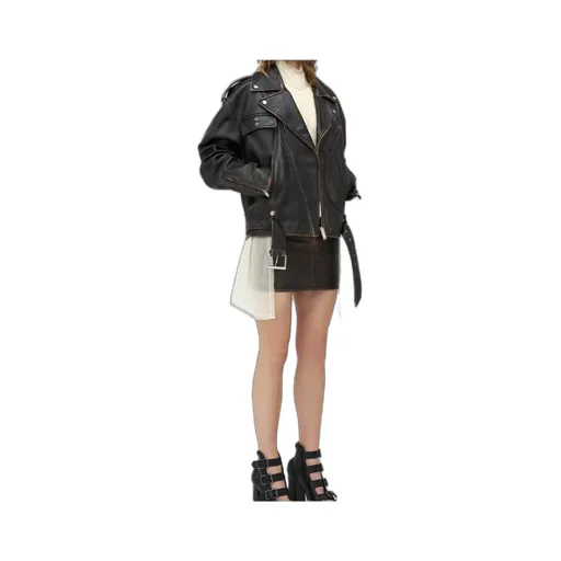 Oversized Distressed Leather Biker Jacket