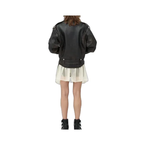 Oversized Distressed Leather Biker Jacket