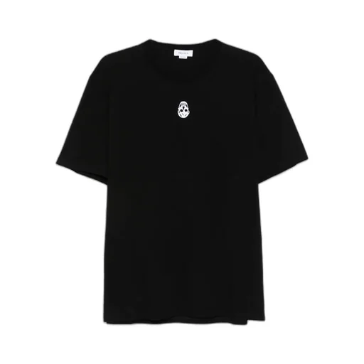 Flocked-Skull Crewneck T-Shirt