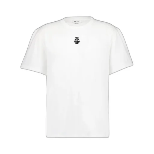 Flocked-Skull Crewneck T-Shirt