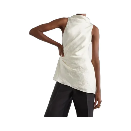Mock-Neck Asymmetric Satin Top