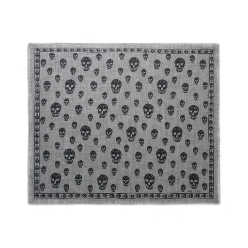 Houndstooth Skull Printed Frayed-Edge Scarf