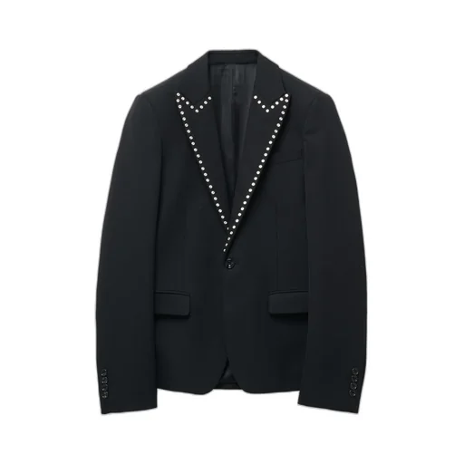 Stud Embellished Embroidered Single-Breasted Jacket