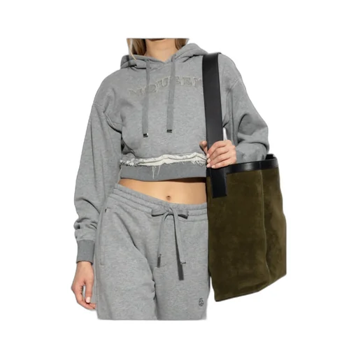 Drawstring Distressed Cropped Hoodie