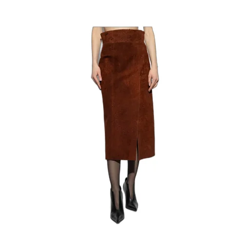 High Waist Front-Slit Midi Skirt