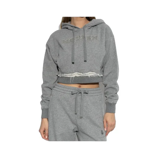 Drawstring Distressed Cropped Hoodie