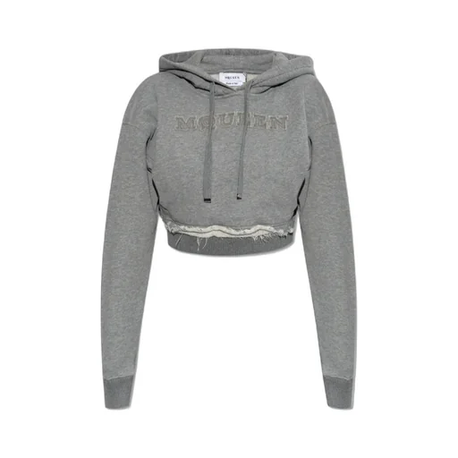 Drawstring Distressed Cropped Hoodie