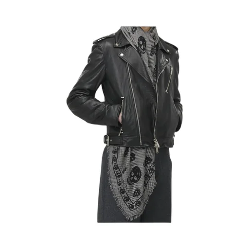 Houndstooth Skull Printed Frayed-Edge Scarf