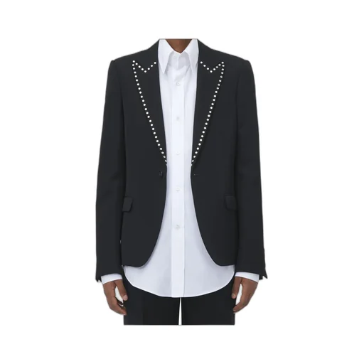 Stud Embellished Embroidered Single-Breasted Jacket