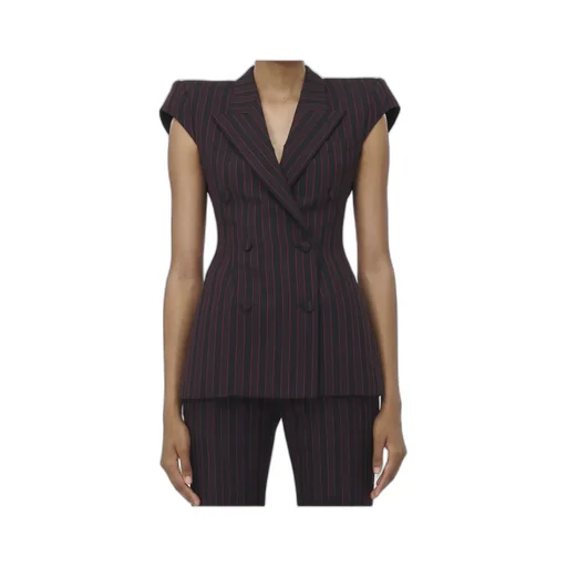 Double Breasted Pinstripe Sleeveless Jacket