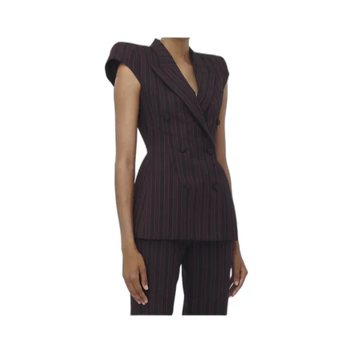 Double Breasted Pinstripe Sleeveless Jacket