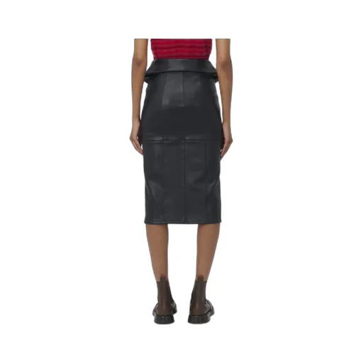 Fold Over Waist Leather Skirt