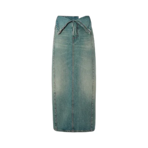 Fold Over Waist Denim Skirt
