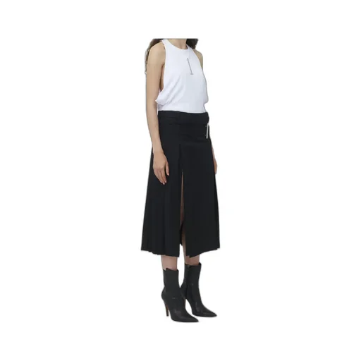 Belted Waist Pleated Midi Skirt