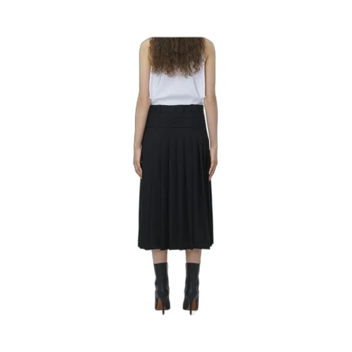Belted Waist Pleated Midi Skirt