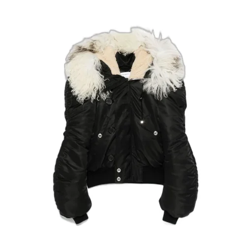 Shearling Trim Ruched Bomber Jacket