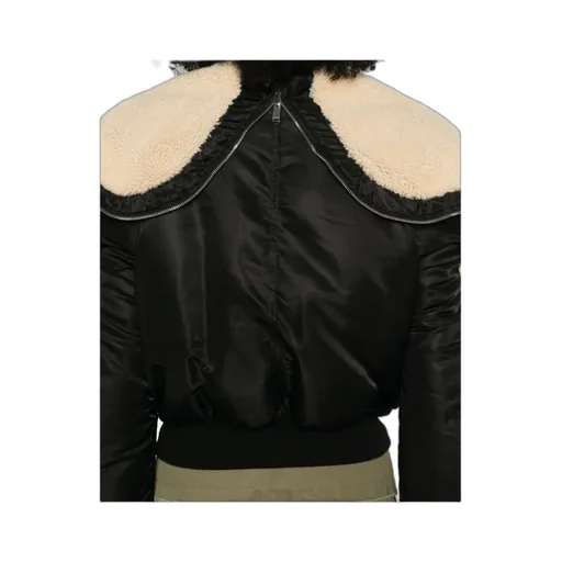Shearling Trim Ruched Bomber Jacket