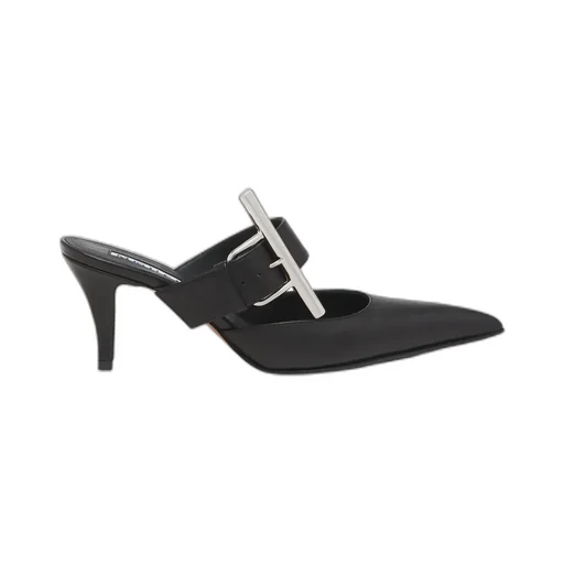 Birdee Cross-Bar Buckle Pointed-Toe Mules
