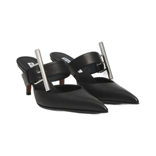 Birdee Cross-Bar Buckle Pointed-Toe Mules