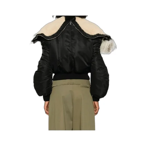 Shearling Trim Ruched Bomber Jacket