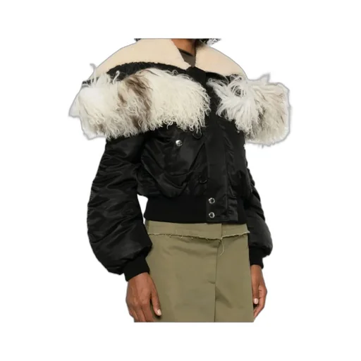Shearling Trim Ruched Bomber Jacket