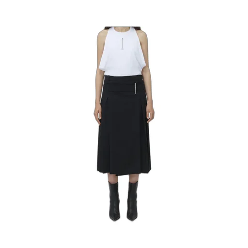Belted Waist Pleated Midi Skirt