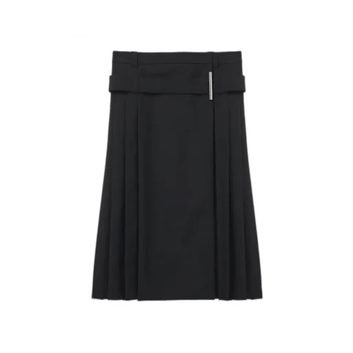Belted Waist Pleated Midi Skirt