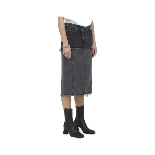 Two-Toned Raw Edge Denim Skirt