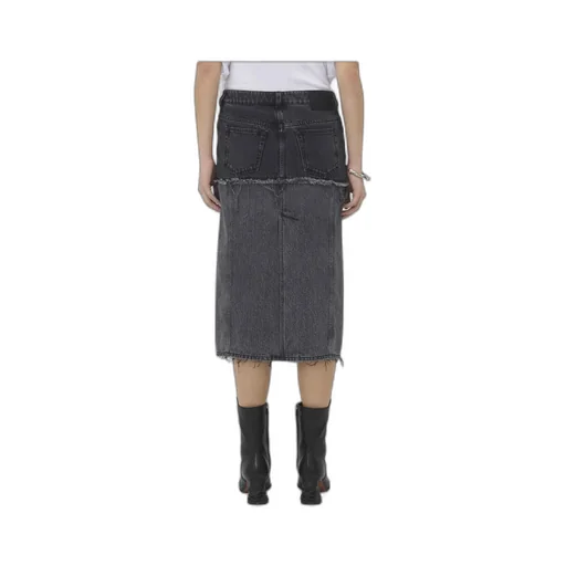 Two-Toned Raw Edge Denim Skirt