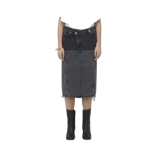 Two-Toned Raw Edge Denim Skirt