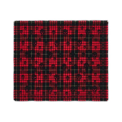 Tartan Skull Frayed-Edge Scarf