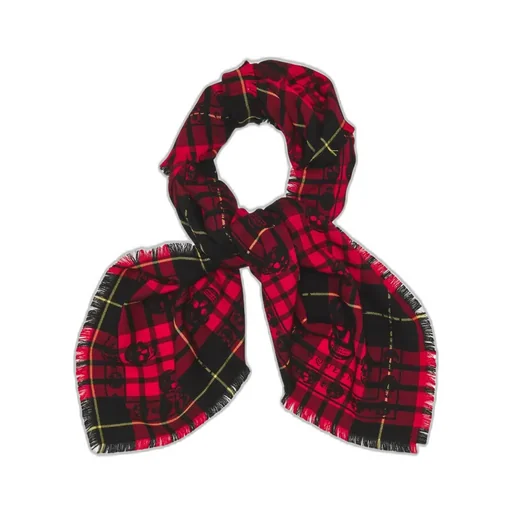 Tartan Skull Frayed-Edge Scarf