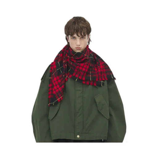 Tartan Skull Frayed-Edge Scarf
