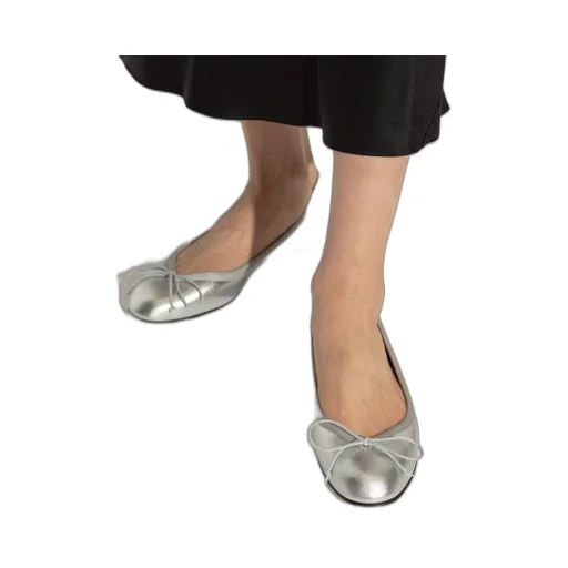 Bow-Detailed Metallic Flat Shoes