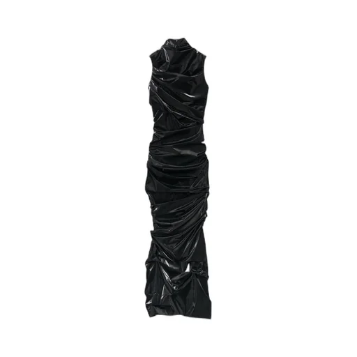Laminated Gathered Sleeveless Dress