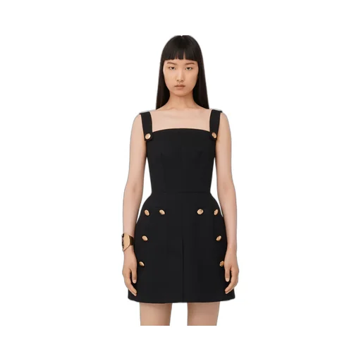 Button Embellished Square-Neck Slip Dress