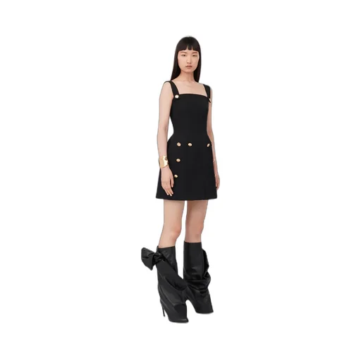 Button Embellished Square-Neck Slip Dress