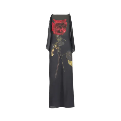 Shadow Rose-Printed Open-Back Dress
