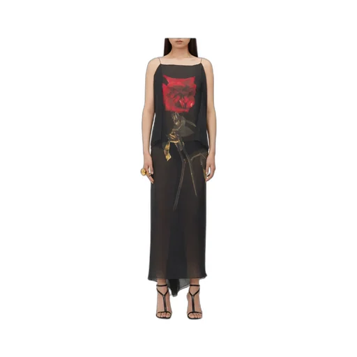 Shadow Rose-Printed Open-Back Dress