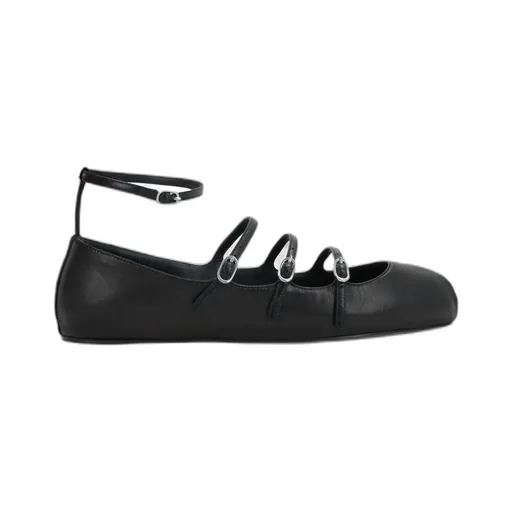 Buckled-Straps Square-Toe Ballerina Shoes