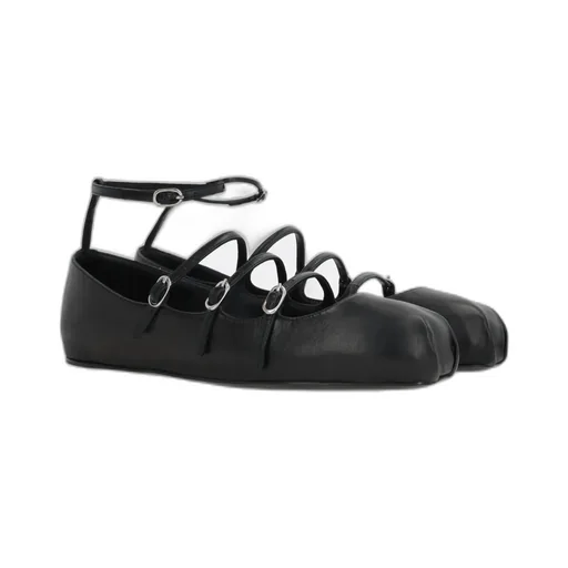 Buckled-Straps Square-Toe Ballerina Shoes