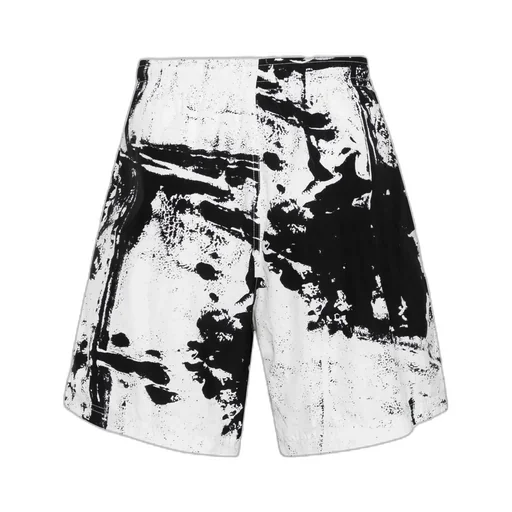 Pattern-Printed Logo Embroidered Swim Shorts