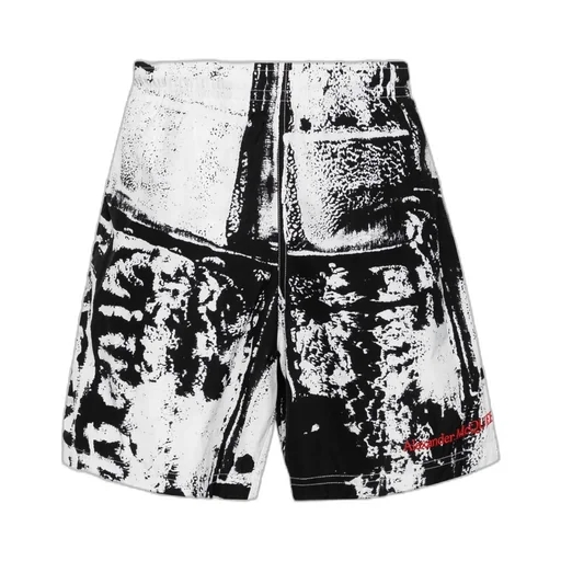 Pattern-Printed Logo Embroidered Swim Shorts