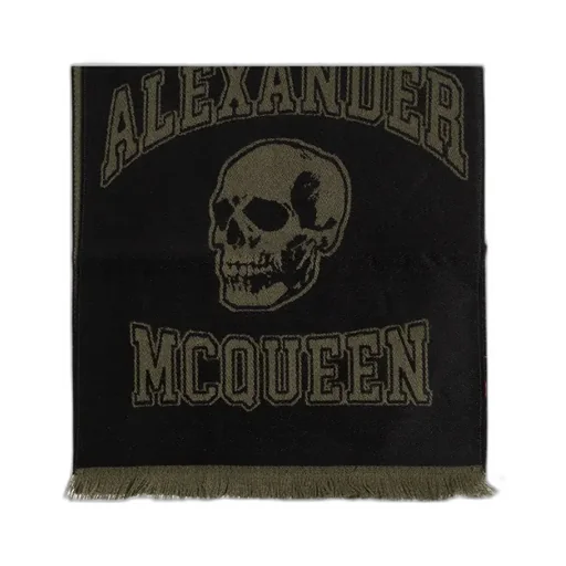 Logo Intarsia Knitted Fringed Scarf