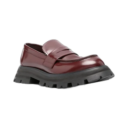 Ridged-Sole Leather Loafers