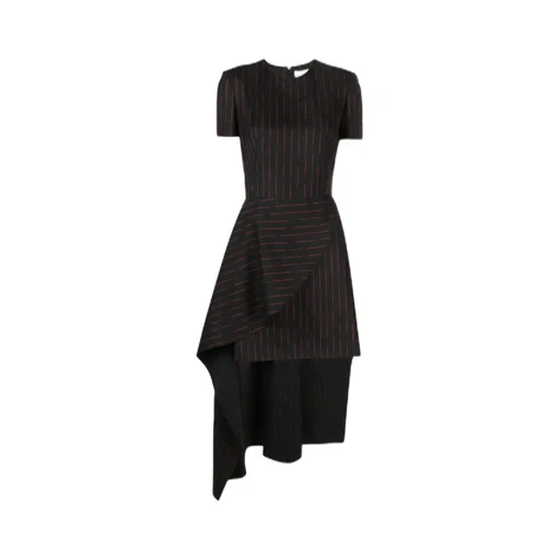 Asymmetric Pinstripe Crewneck Dress