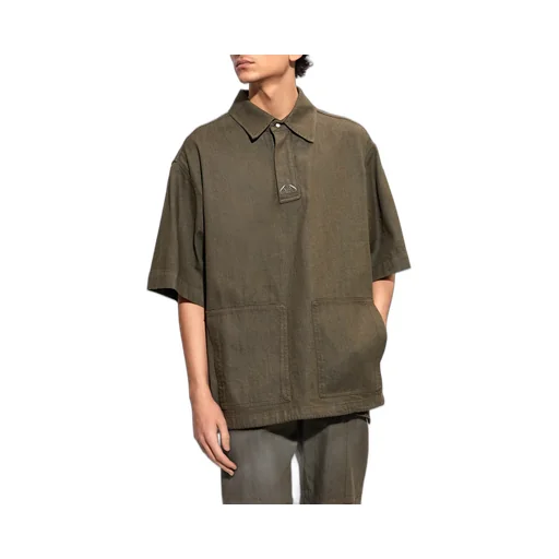 Logo Embroidered Short Sleeved Denim Polo Shirt