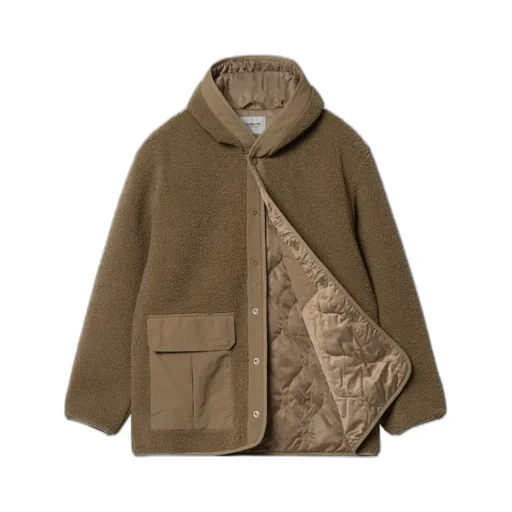 Hooded Logo Patch Fleece-Texture Jacket