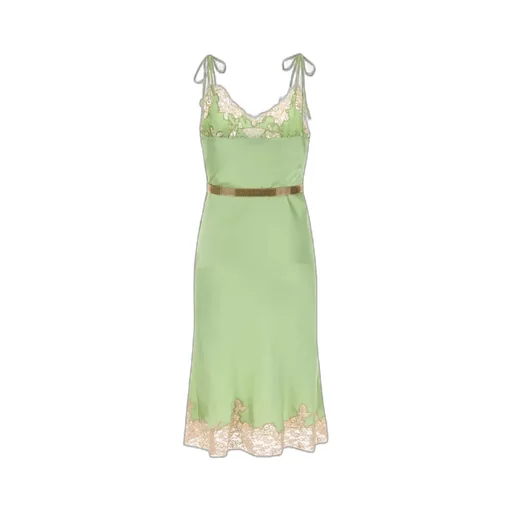 Lace-Detailed Satin Dress
